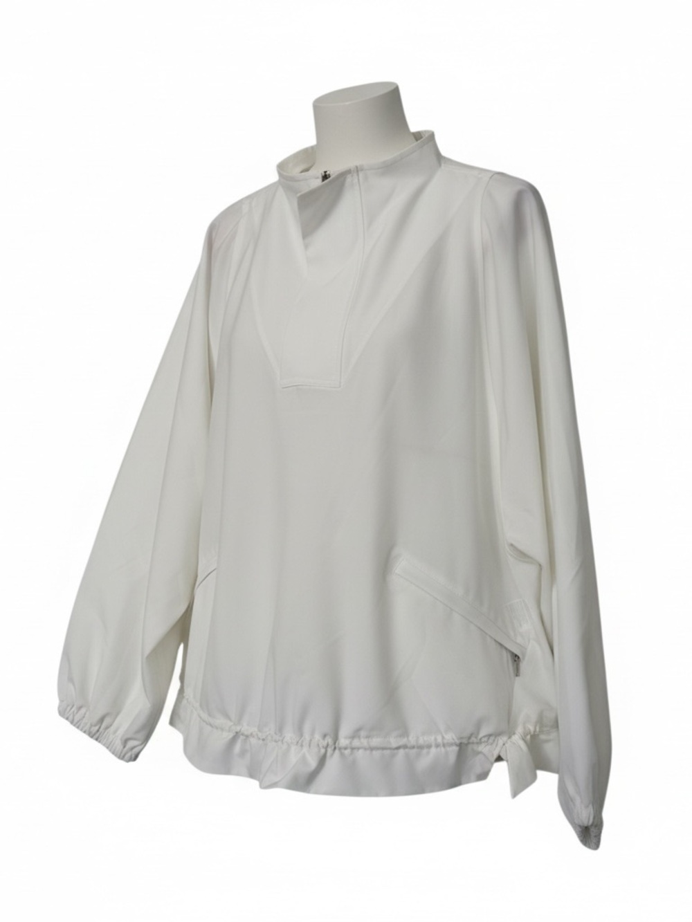 Chicos Zenergy White Pullover Women's Outerwear with Stand Collar